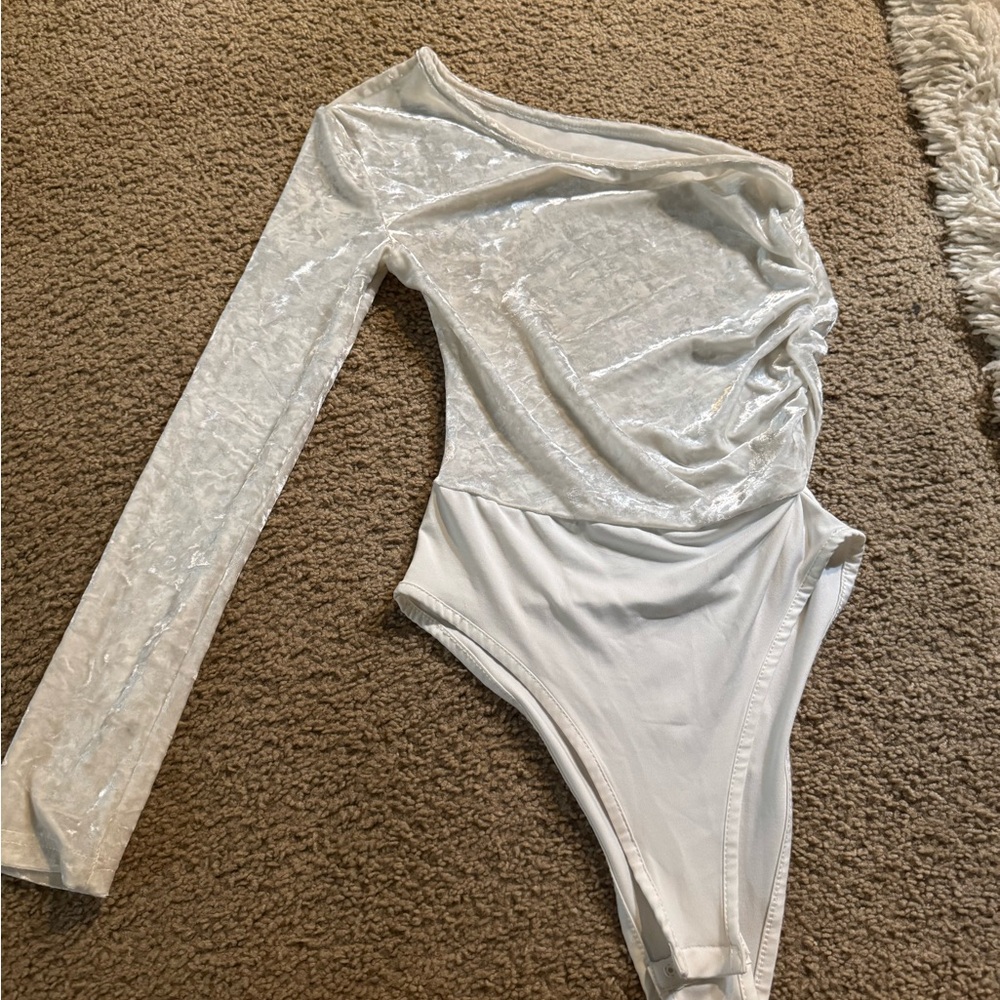 White Velvet One-Shoulder Kids One-Piece Bodysuit